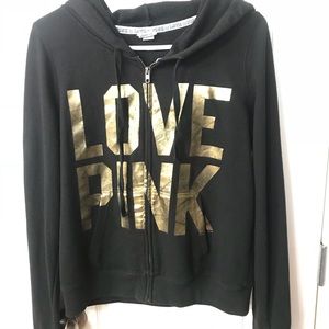LOVE PINK gold and black zip up hoodie